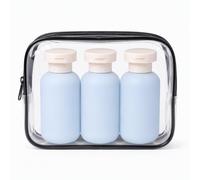 100ml 3.4oz Travel Toiletry Organizer Set Refillable Bottles Kit for Vacations Shampoo Lotion Clear Pouch(Blu)