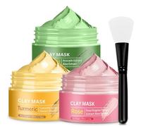 100ml×3 Mascarilla Limpiadora, Mascarilla Facial de Arcilla Rosa, Aguacate y Cúrcuma, Controla grasa y refina los poros, Mascarilla Limpiadora, Limpiar Hidratar la Piel