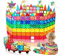 100PCS Bloques Construccion Magneticas Niños con 2 Coches Juguetes para Niños Niñas 2 3 4 5 6 7 8+ Años Magnetic Tiles Blocks Creativo Educativos Regalo Juegos Cumpleaños Nuevo Reyes Magos Navidad