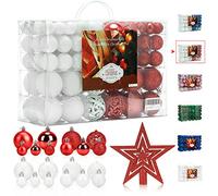 100PCS Bolas de Navidad Bolas de árbol de Navidad Adorno de Pared Colgante de Pared Adornos Decoraciones Árbol Bolas Decorativas Hogar Decoraciones para Festivales（Blanco y Rojo）