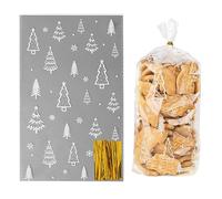 100pcs Bolsa Celofán Navidad 24x14,5cm Bolsita Navideño Plástico Transparente Árbol de Navidad para Chuches Galletas Regalo Infantiles