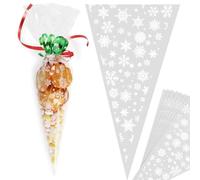 100pcs Bolsa Celofán Navidad 30x16m Bolsita Transparente Navideño para Golosinas Dulces Chuches Galletas Regalo Fiesta Navidad