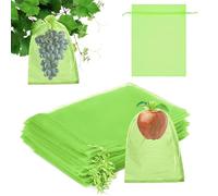 100PCS Bolsa de Protección de Uvas, Bolsa de Protección de Frutas, 17 x 23cm Bolsa de Organza Reutilizable con Cordón contra de Insectos Avispas Pájaros y Moscas del Vinagre