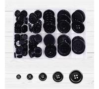 100PCS Botones de Resina Negros, 5 Tamaños Surtidos de Botones Redondos, Botones de Costura de 4 Agujeros para Proyectos de Bricolaje, Repuesto de Costura con Caja de Almacenamiento de Plástico