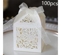 100pcs con Hoja Hueca Cortada por Láser, para Dulces de Boda o de con Moño, 100pcs, Beige, Navidad, Halloween