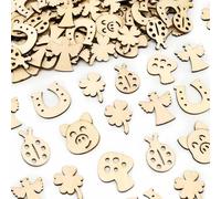 100pcs Decoración de Madera para Suerte, Cerdo, Trébol de Cuatro Hojas, Mariquita, Champiñón Adorno Colgante Pequeño Madera de Suerte, Manualidad Regalo Año Nuevo Nochevieja