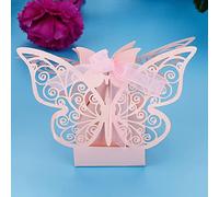 100PCS Favor de la boda Cajas de chocolate de azúcar Mariposa Hueca Caja de dulces Cajas de regalo de galletas para bodas Suministros de fiesta de cumpleaños nupcial(Rosado)