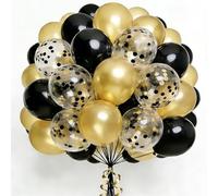 100pcs Globos Dorados y Negros,Globos de Latex,Negros y Dorados Confeti Balloons para Kit de Arco Fiestas Guirnalda Globos Cumpleaños Bodas Graduación