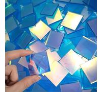 100Pcs Iridescent Acrylic Squares, 1/8" Thick Mini Rainbow Holographic Acrylics Squares, for DIY Crafts, 3D Art Deco, Light & Shadow Artwork, Graduation Cap Decoration (100Pcs)