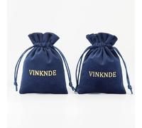 100pcs Logotipo Personalizado Terciopelo Joyas Organizador Regalo Bolsa pequeña Tocar Felpa Cordón Embalaje Bolsa de almacenamiento Favores de boda Bolsa-Azul con logotipo, 8 x 10 m