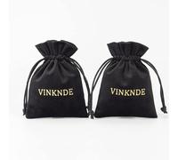 100pcs Logotipo Personalizado Terciopelo Joyas Organizador Regalo Bolsa pequeña Tocar Felpa Cordón Embalaje Bolsa de almacenamiento Favores de boda Bolsa-Negro con logotipo, 8 x 10 m