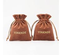 100pcs Logotipo Personalizado Terciopelo Joyas Organizador Regalo Bolsa pequeña Tocar Felpa Cordón Embalaje Bolsa de almacenamiento Favores de boda Bolsa-café con logotipo,15x20cm