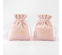 100pcs Logotipo Personalizado Terciopelo Joyería Organizador Regalo Bolsa pequeña Tocar Felpa Cordón Embalaje Bolsa de almacenamiento Favores de boda Bolsa-rosa con logotipo, 8 x 10 m