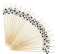 100PCS Palillos para Cócteles con Decoración de Fútbol, Palillos de Bambú Natural, Palillos Decorativos para Aperitivos Cóctel Sándwich Frutas Barbacoa Bocadillos, Fiesta de Aficionados al Deporte