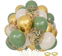 100Pcs Sage Green Balloon Set,Olive Green Gold White Balloons Bouquet with Confetti Balloon for Sage Green Gold Balloon Arch Kit, Jungle Safari Party, Baby Shower,Wedding, Birthday Party Decorations