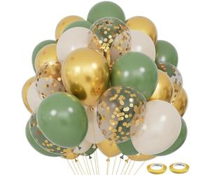 100Pcs Sage Green Balloon Set,Olive Green Gold White Balloons Bouquet with Confetti Balloon for Sage Green Gold Balloon Arch Kit, Jungle Safari Party, Baby Shower,Wedding, Birthday Party Decorations