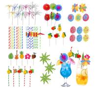 100PCS Unidades de Decoración de Cócteles,Paraguas de Cóctel, Palito de Fruta, Palitos de Fuegos Artificiales, Inserciones de pastel de Temática Hawaiana, Paraguas de Cóctel para Verano, Fiestas
