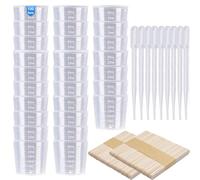 100Pcs Vasos Medidores de Plástico de 30ml 100Pcs Palos de Madera y 100Pcs Pipetas de 3ml, Vaso Mezclador Resina Epoxi para la Mezcla De Pintura De Resina Epoxi Laboratorio (300Pcs)