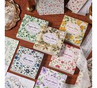 100PCS Vintage Scrapbook Pages, Junk Journal Art Deco Supplies - Peach | Papel temático de cinta floral de 8 x 8 cm, adornos estéticos con diseño de bayas de rosa, paquete de fondo retro envejecido
