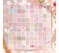 100PCS Vintage Scrapbook Paper, Junk Journal Art Deco Supplies - Peach | Hojas temáticas de cinta floral de 8 x 8 cm, decoración estética de rosa baya, material de fondo retro envejecido de efemera