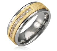 100S JEWELRY Anillo de tungsteno brillante de oro de 14 quilates para hombre con circonita cúbica, perfecto para bodas, compromisos y uso diario, 8.5, Metal, Sin piedra preciosa