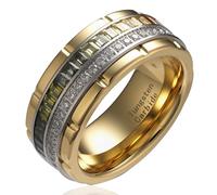 100S JEWELRY Anillos de tungsteno de oro de 10 mm para hombre, arco iris y circonita cúbica transparente, anillo de compromiso de boda, talla 6-16, 11, Metal, Sin piedra preciosa