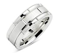 100S JEWELRY Anillos de tungsteno para hombre, alianza de boda de oro blanco, patrón de ladrillo, chapado en rodio, talla 6-16, Carburo de tungsteno