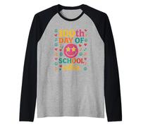 100th Day of School Vibes Retro Groovy Star Eyes Fiesta Camiseta Manga Raglan