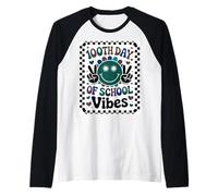 100TH Day of School Vibes Retro Peace Star Celebración Aula Camiseta Manga Raglan