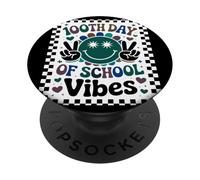 100TH Day of School Vibes Retro Peace Star Celebración Aula PopSockets PopGrip Adhesivo