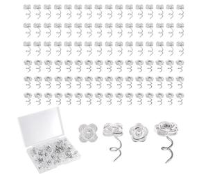100uds Alfileres Tapicería, 1,1cm Twist Pin con Cabezas Transparentes Alfileres para Faldones Cama Tachuelas Tapicería para Sujetar Fundas y Faldones (Trébol de Cuatro Hojas, Rosa)