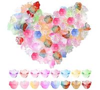 100uds Cuentas de Flores Cristal, Cuentas de Flores con Agujeros Forma de Orquídea de Campana Estética Cuentas Colores Pastel para Hacer Joyas Pulseras Collares Cadenas de Teléfono