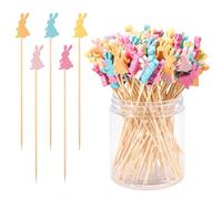 100uds Palillos Conejos de Pascua para Aperitivos, 5 Colores Palillos de Cóctel con Conejo para Pasteles Postres Comida Frutas Decoraciones para Fiestas de Pascua