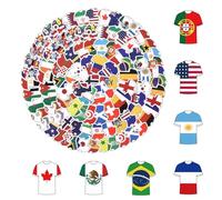 100uds Pegatinas Camisetas Fútbol, Impermeables Pegatinas la Copa Mundial Fútbol con 42 Selecciones Nacionales 6 Países Diferentes y 2 Diseños Camisetas Animadoras para Botellas de Agua Cascos