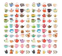 100uds Pegatinas Tazas Té, Pegatinas para Fiestas Té Regalos para Fiestas té Decoraciones Fiestas té Pegatinas para té para Niños Niñas Adolescentes Decoración para Fiestas