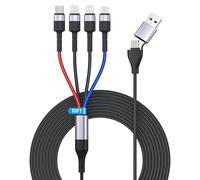 100W 6 en 1 USB Múltiple Cable de Carga, Retraíble USB C/Light-ning/Micro Multiusos Cables para iPhone, iPad, MacBook, Tabletas, Galaxy, Note y más - 1.2M, Carga Rápida de 5A, Portátil, Púrpura