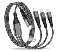 100W Cable USB C a Multi Cable de Carga Rapida 1.2M, 3 en 1 cable Multiple Universal con cable USBC a USBC/Lightning/Micro Cabo Tipo C Lightning para iPhone 17/16/15/14/X/8,MacBook,Google Pixel,Galaxy