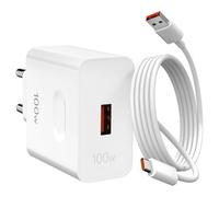 100W Cargador Carga Rapida con Cable USB C 1m para Honor 400 300 200 70 x8d Magic4 Magic7 8 Pro 90 GT, Enchufe USB para Huawei Mate 60 Pura 70 Ultra Nova 11, Cargado Adaptador Cabezal Blanco
