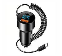 100W Cargador Coche Carga Rapida USB-C/A con Cable Espiral 1.2m Tipo-C, Cargador de Coche USB, Cargador Mechreo Coche USB C Movil, Accesorios Coche 12V/24V para iPhone, Samsung, Xiaomi, Huawei