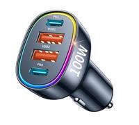 100W Cargador Mechero USB Carga Rapida 4 Puertos, Adaptador de Encendedor de Cigarrillos 12V-24V con Carga Rápida USB C PD 33W y 3.0 para i-Phone 15, Sam-Sung Galaxy, Xiaomi, i-Pad, Mac-Book