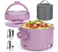 100W Fiambrera Eléctrica Calentador de Comida Portatil 12V/24V/220V Calentador Comida para Coche Camión Trabajo 1LFiambrera Lonchera Termica Termo Comida Caliente Acero Inoxidable (Rosa)