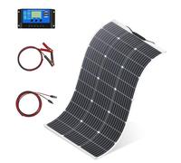 100W Flexible Kit Placa Solar Solar Panel Monocristalina con controlador 10A salida USB para cargar baterías 12V 24V (gel AGM ventilado) para caravana, autocaravana, barco, techo