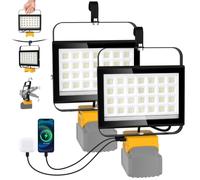 100W Foco de Trabajo Recargable Compatible con Batería Dewalt 18V, NATPOW 6000K Foco LED Recargable Lampara 2 Modos de Iluminación Luz de Trabajo para Jardín Garaje Emergencia Obra (Sin Batería)2pack