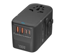 100W GAN Universal Travel Adapter International Power Adapter, 5 USB (3 USB C) Charging Ports European Travel Plug Adapter Worldwide for US to Europe UK, EU, AU (Type C/G/A/I) Outlet Wall Charger