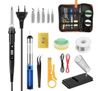 100W LCD Soldador de Estaño Kit Juego de Soldador Eléctrico Temperatura Ajustable 180-520℃, Kit de Soldadura con Interruptor ON-OFF/Alambre de Soldadura 50g/5 Puntas/Bomba Desoldadora/Soporte y Pinzas