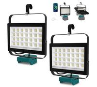 100W Luz LED Trabajo Portátil Compatible con Makita Batería 18V, T-SUNUS Lámpara Camping Trabajo 2 Brillos Recargable, USB-C para Acampar Garaje Emergencia Obra (Sin Batería), 2 Piezas