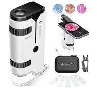 100x-250x Mini Microscopio de Bolsillo para Niños Adultos, Microscopio de Mano Protable con 5 Portaobjetos, Adaptador de Teléfono, Kit de Portátil Miniscope para Niños Adultos Laboratorio, Blanco