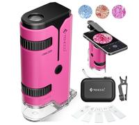 100x-250x Mini Microscopio de Bolsillo para Niños Adultos, Microscopio de Mano Protable con 5 Portaobjetos, Adaptador de Teléfono, Kit de Portátil Miniscope para Niños Adultos Laboratorio, Rosa