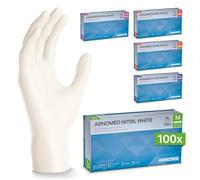 ARNOMED Guantes nitrilo talla M, guantes de nitrilo blancos, caja guantes nitrilo 100 unidades, guantes nitrilo desechables para mecanico, guantes de nitrilo sin polvo y látex en XS, S, M, L, XL
