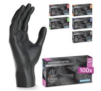 100x ARNOMED® Guantes nitrilo talla XS Negro, Guantes desechables quirurgicos y laboratorio, Luvas nitrilo descartaveis sin polvo y látex, Manoplas nitrilo en XS, S, M, L, XL, XXL
